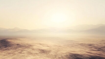 Fototapeta premium A tranquil desert landscape bathed in soft light, featuring distant mountains and a gentle horizon. This serene scene evokes a sense of calm and exploration.