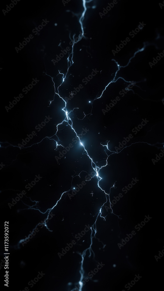 Poster powerful ai visual effect with lightening strikes and dark background.