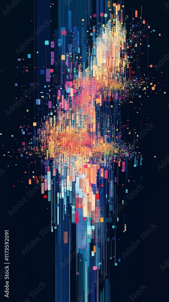 Poster this abstract artwork features vibrant clusters of color and texture, forming a dynamic representati