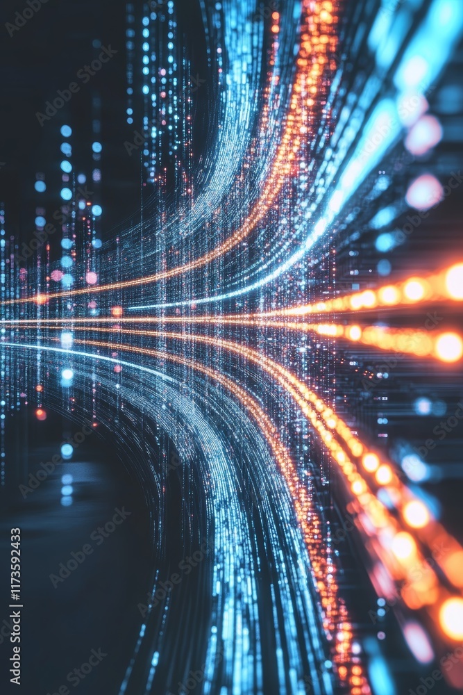 Poster dynamic flow of data streams through a network, highlighting connections and information transmissio