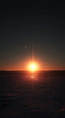 A serene sunrise over a vast landscape, illuminating the horizon with warm colors.