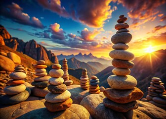Obraz premium Surreal Stack of Levitating Stones: Mystical Rock Formation in Dreamlike Landscape
