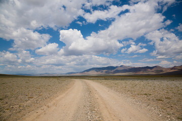 Landscape from remote region of Mongolia. Road to Altai mountains, Oigor valley