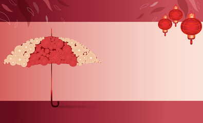 Chinese New Year template banner background with umbrella decoration