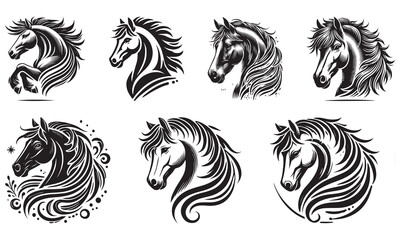 set of black and white horses