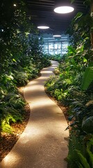 Obraz premium Winding path through lush indoor garden.