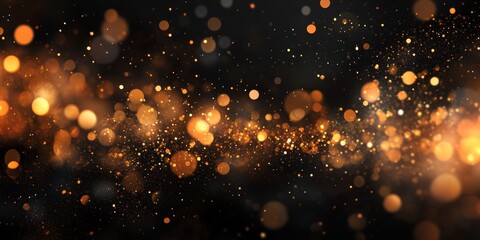 Fototapeta premium Abstract image featuring golden bokeh lights on a dark background, perfect for festive and elegant design projects.