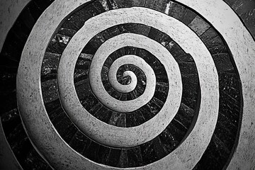 Stunning black and white spiral design featuring geometric patterns, showcasing intricate details of architectural elements in a minimalist style.