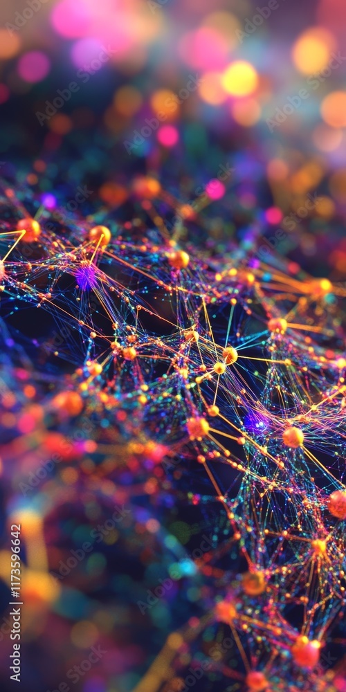 Poster experience a vibrant digital backdrop showcasing colorful abstract network nodes, representing big d