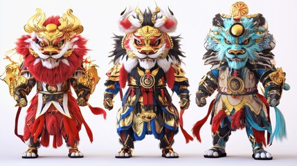 Fototapeta premium Vibrant Lion Dance Costumes with Dramatic Colors