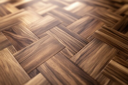 Elegant wooden parquet flooring with intricate pattern and warm tones.