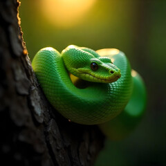 Fototapeta premium green snake on tree