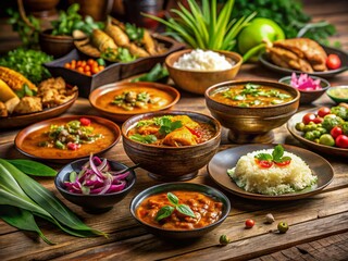 Fototapeta premium Thai Food Feast: Long Exposure Photography of Jasmine Rice & Curries