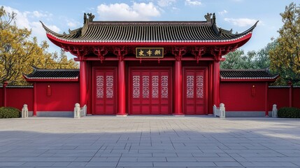 Obraz premium Grand Entrance to a Chinese Red Pavilion