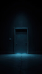 A dark room with an illuminated door at the end, symbolizing entry to a hidden world of undetectable AI.
