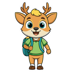 Cute Deer Student Go To School Cartoon Vector Icon Illustration