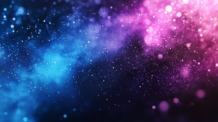 Abstract background with a dynamic explosion of blue, purple, and white particles, featuring a central empty space