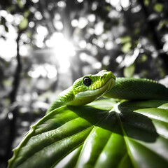 Fototapeta premium green snake on tree