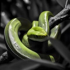 green snake on tree