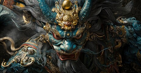 Magnificent Oni Mask: A Digital Masterpiece of Japanese Mythology