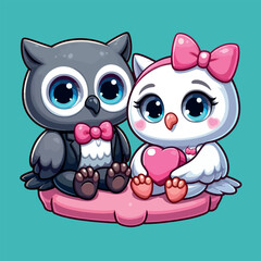Cute Couple Owl Vector Love Together for Valentine's Day