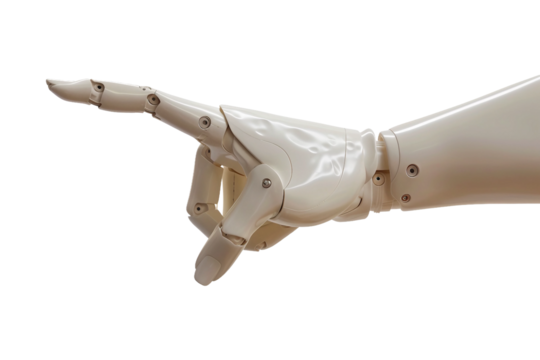 Futuristic robotic hand indicating direction with its index finger isolated on transparent background - Powered by Adobe