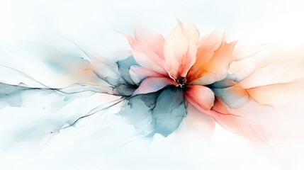 Obraz premium Abstract Alcohol Ink Painting Peach Teal Flower Fluid Art Modern Wall Art