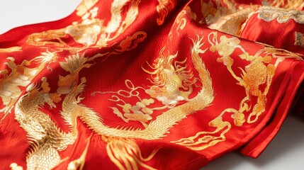 Elegant Red Chinese Robe with Golden Dragon Motifs