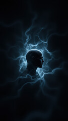 A captivating digital artwork featuring an AI's human-like form with electrifying energy emanating from its head.