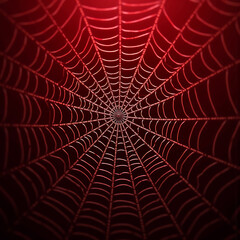Fototapeta premium Close-up of a red spider web with intricate patterns against a dark background