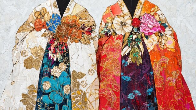 Traditional Festival Costumes with Floral Imprints