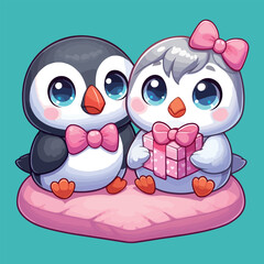 Fototapeta premium Cute Couple Puffin Vector Love Together for Valentine's Day