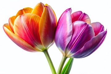 Fototapeta premium Two Vibrant Tulips Isolated on White Background - Spring Flowers Photography