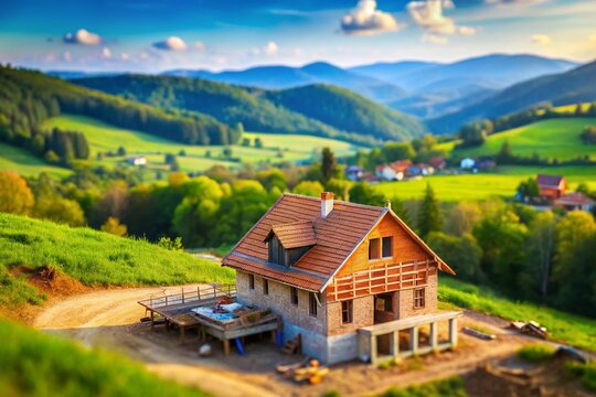 Unfinished House, Pojezna Village, Derventa, Republika Srpska, Bosnia and Herzegovina - Tilt-Shift Photography