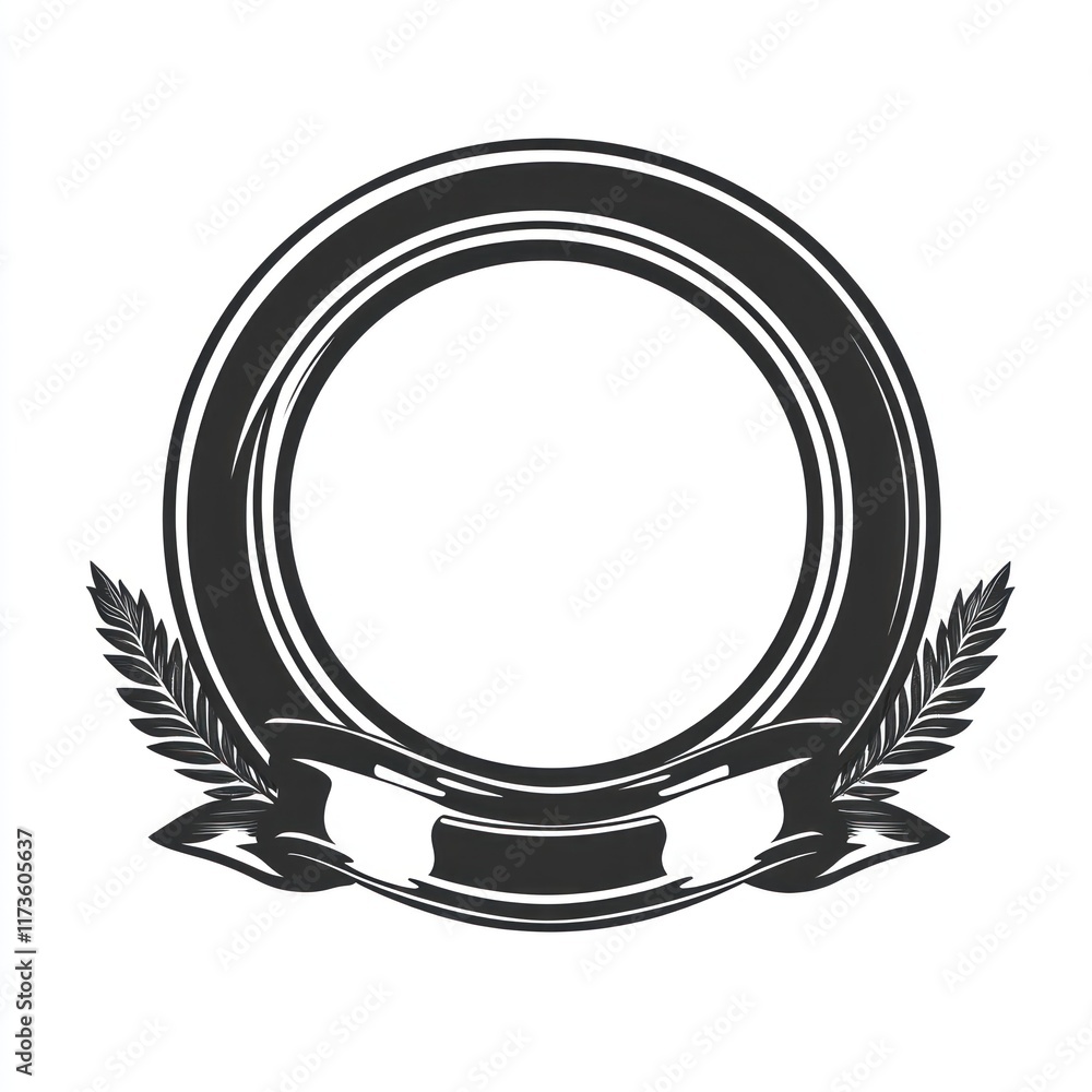 Poster circular frame with ribbon and laurel wreath design