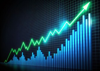 Upward Trending Stock Market Chart on Black Background - Financial Growth Concept