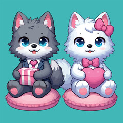 Cute Couple Wolf Vector Love Together for Valentine's Day
