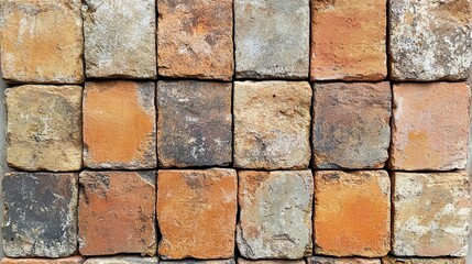 Textured rustic orange bricks arranged in a pattern.