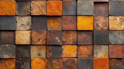 Textured rustic orange bricks arranged in a pattern.