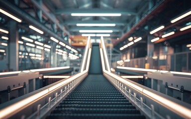 Fototapeta premium Abstract Factory Lighting, production line in an industrial facility, Modern escalator in industrial setting.
