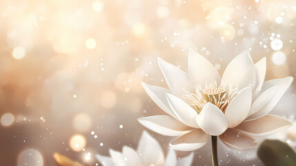 Graceful white lotus blossom with soft focus background, serene, white. Blossom. Illustration