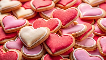 Obraz premium Valentine's Day Heart Shaped Cookies Background - Sweet Treats for Romantic Celebration