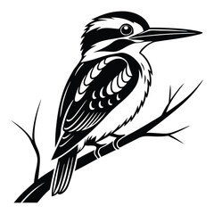 Fototapeta premium kingfisher sitting on a branch silhouette vector illustration design, isolated on a white background, bird icon.