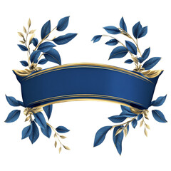 A blue banner with gold trim and leaves. isolated transparent background