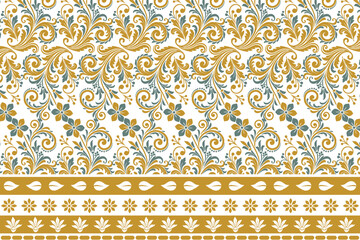 abstract seamless floral pattern with border design, featuring vintage botanical and ethnic geometric elements for fabric, wallpaper, textiles, and fashion collections