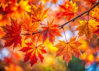 Obraz premium Vibrant Autumn Maple Leaves Close-Up on Branch - Fall Foliage Photography