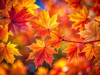 Obraz premium Vibrant Autumn Maple Leaves: Intense Fall Foliage Stock Photo