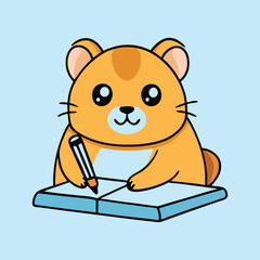 Cute Hamster Writing Vector Cartoon Illustration