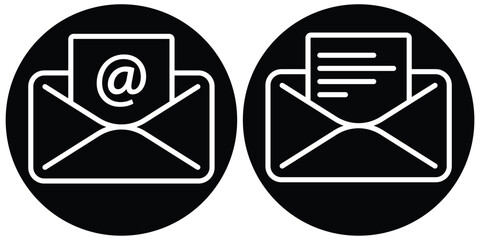 Email letter or open email icon. Set of mail, notifications, communication, message icon. Email sign. Envelope vector set. Send message sign. Received message. Isolated mail icon. Vector illustration.