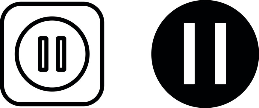 "Pause Button Vector Icon Set - Clear and Simple Media Control Button Designs"